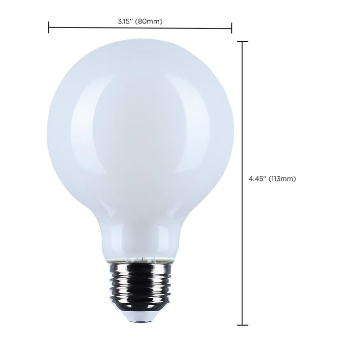 Satco S12483 G25 LED globe bulb dimension diagram showing overall bulb measurements.