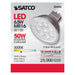 Satco S9496 MR16 LED bulb retail packaging showing 6.5W, 3000K, GU5.3 base, and 12V operation.