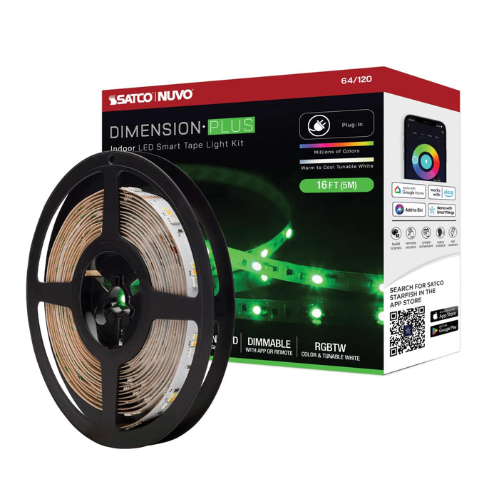 SATCO / NUVO SATCO NUVO 64-120 16-Ft Dimension Plus Smart LED Tape Light RGB + Tunable White 64-120