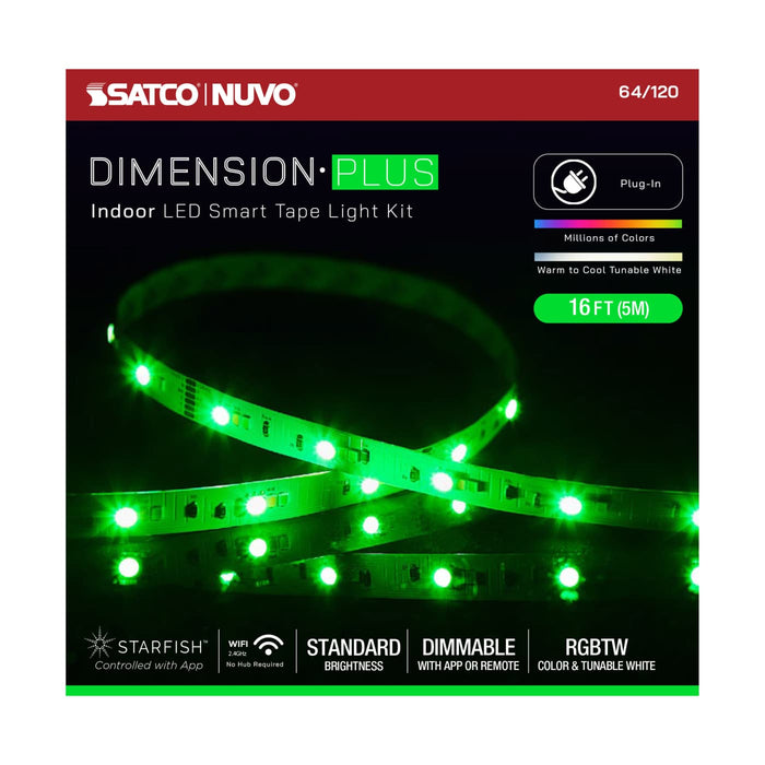 SATCO / NUVO SATCO NUVO 64-120 16-Ft Dimension Plus Smart LED Tape Light RGB + Tunable White 64-120