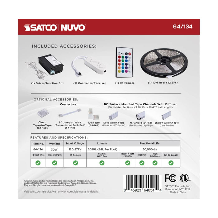 SATCO / NUVO SATCO NUVO 64-134 32-Ft Dimension Pro Smart LED Tape Light RGB + Tunable White 64-134
