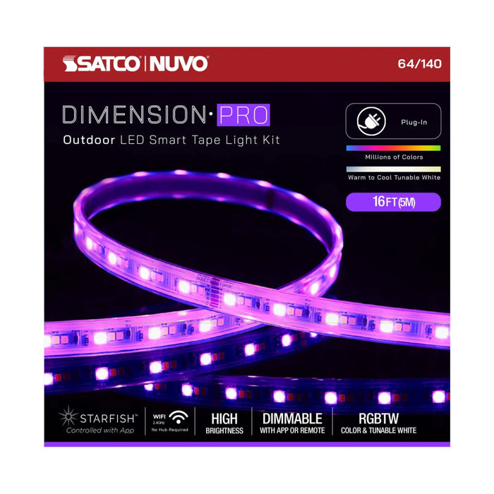 SATCO / NUVO SATCO NUVO 64-140 16-Ft Dimension Pro Smart LED Tape Light, RGB + Tunable White, 18W, IP65 64-140