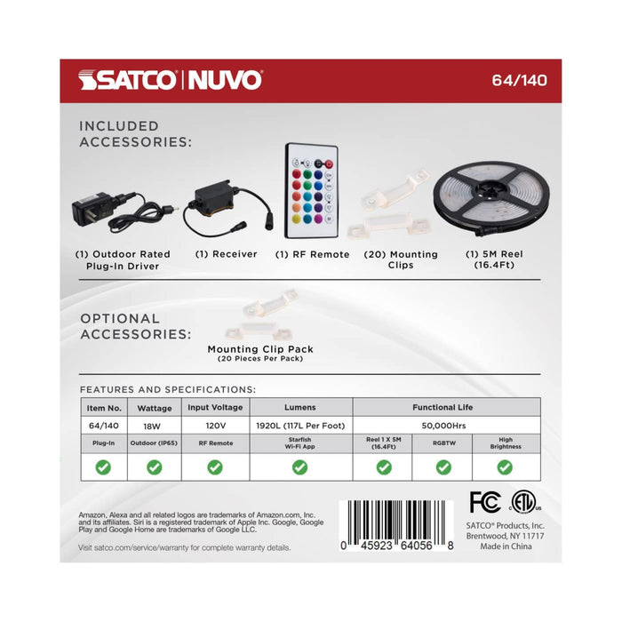 SATCO / NUVO SATCO NUVO 64-140 16-Ft Dimension Pro Smart LED Tape Light, RGB + Tunable White, 18W, IP65 64-140