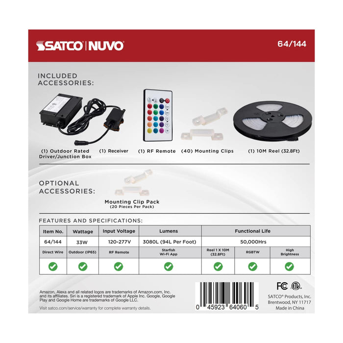 SATCO / NUVO SATCO NUVO 64-144 Dimension Pro 32-Ft Smart LED Tape Light 33W RGB + 2700K-6500K IP65 64-144