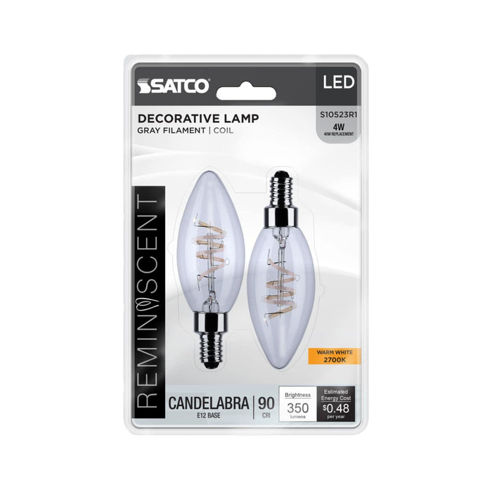 SATCO SATCO S10523R1 B11 Reminiscent LED Bulbs 4W 2700K E12 2-Pack S10523R1