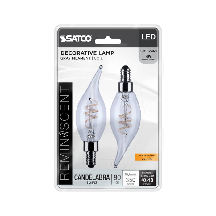 SATCO SATCO S10524R1 4W CA11 Reminiscent LED Bulbs 2700K 2-Pack S10524R1