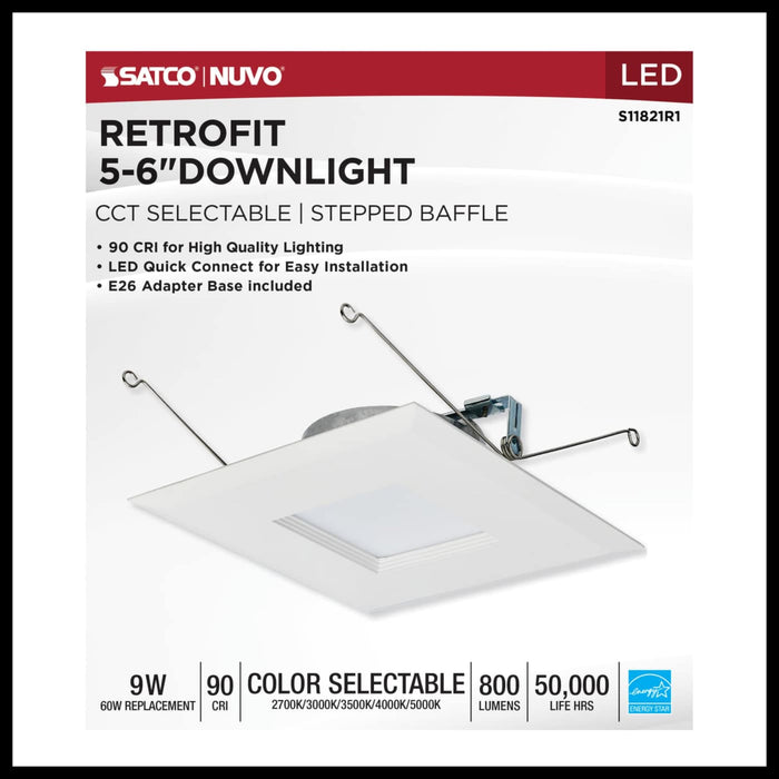 SATCO SATCO S11821R1 5-6" Square LED Downlight Retrofit 5-CCT Selectable 9W 120V S11821R1