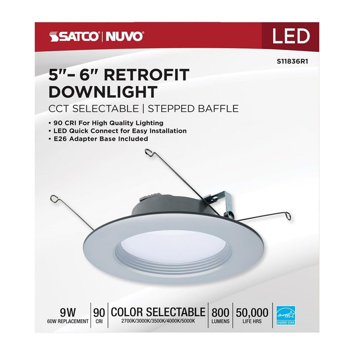 SATCO SATCO 9 WATT; LED DOWNLIGHT RETROFIT; 5 - 6 INCH; CCT SELECTABLE; 120 VOLTS; BRUSHED NICKEL FINISH S11836R1