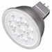 Satco S9496 MR16 LED bulb angled view with silver housing, LED optics, and GU5.3 base.