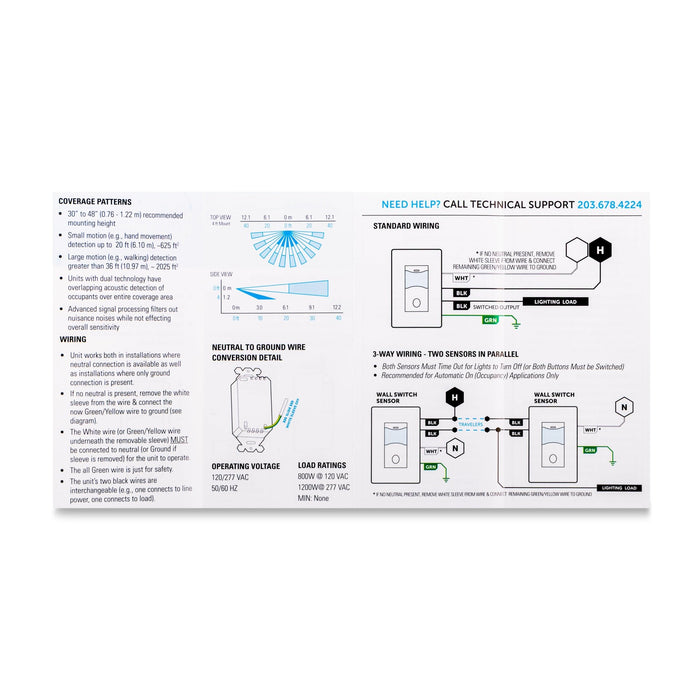 SENSORWORX Sensorworx SWX - 103 - WH Wall Switch Sensor Pir Sensor Manual On Line Voltage White SWX-103-WH