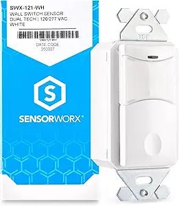 SensorWorx SensorWorx SWX-121-WH Wall Switch Sensor Dual Tech Auto On, 120–277V, White SWX-121-WH