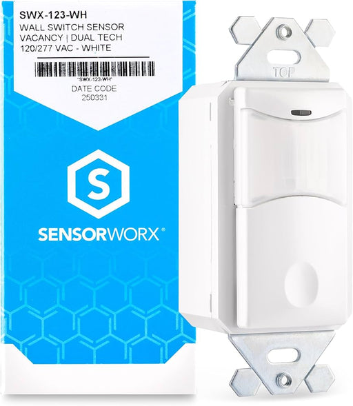 SensorWorx SensorWorx SWX-123-WH Wall Switch Dual-Tech Vacancy Sensor, Manual-On, 120–277V, White SWX-123-WH