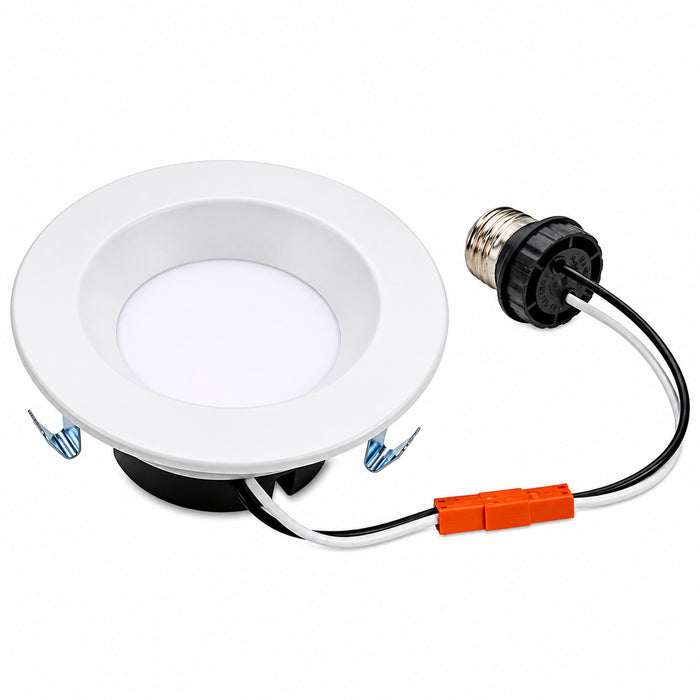 Topaz RTL/400WH/7W/CTS-46 LED downlight with E26 quick-connect adapter, angled view