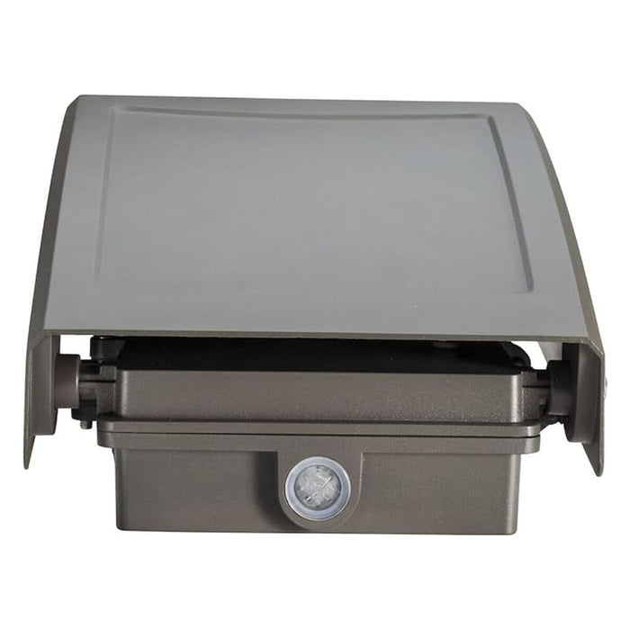 Topaz WPA-75W-PCTS-BZ-PC bronze LED wall pack showing adjustable housing and photocell.