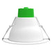 Westgate CRLE4 4-inch LED downlight side view with white housing and green upper enclosure.