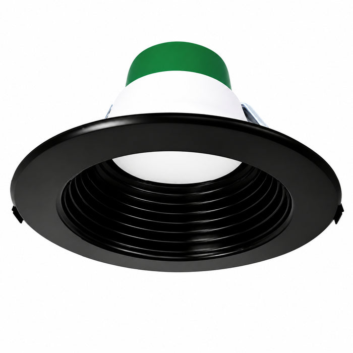 Westgate CRLE4-TRM-BK 4-inch black trim for CRLE4 recessed downlights, featuring a black ribbed reflector design.