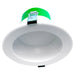 Westgate CRLE6 6-inch white recessed LED downlight shown from an angled view with green housing and smooth trim.
